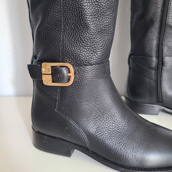 Tory Burch Women boots Black Tumbled Leather BROOKE Knee High Riding sz 6.5 new - Picture 3 of 11